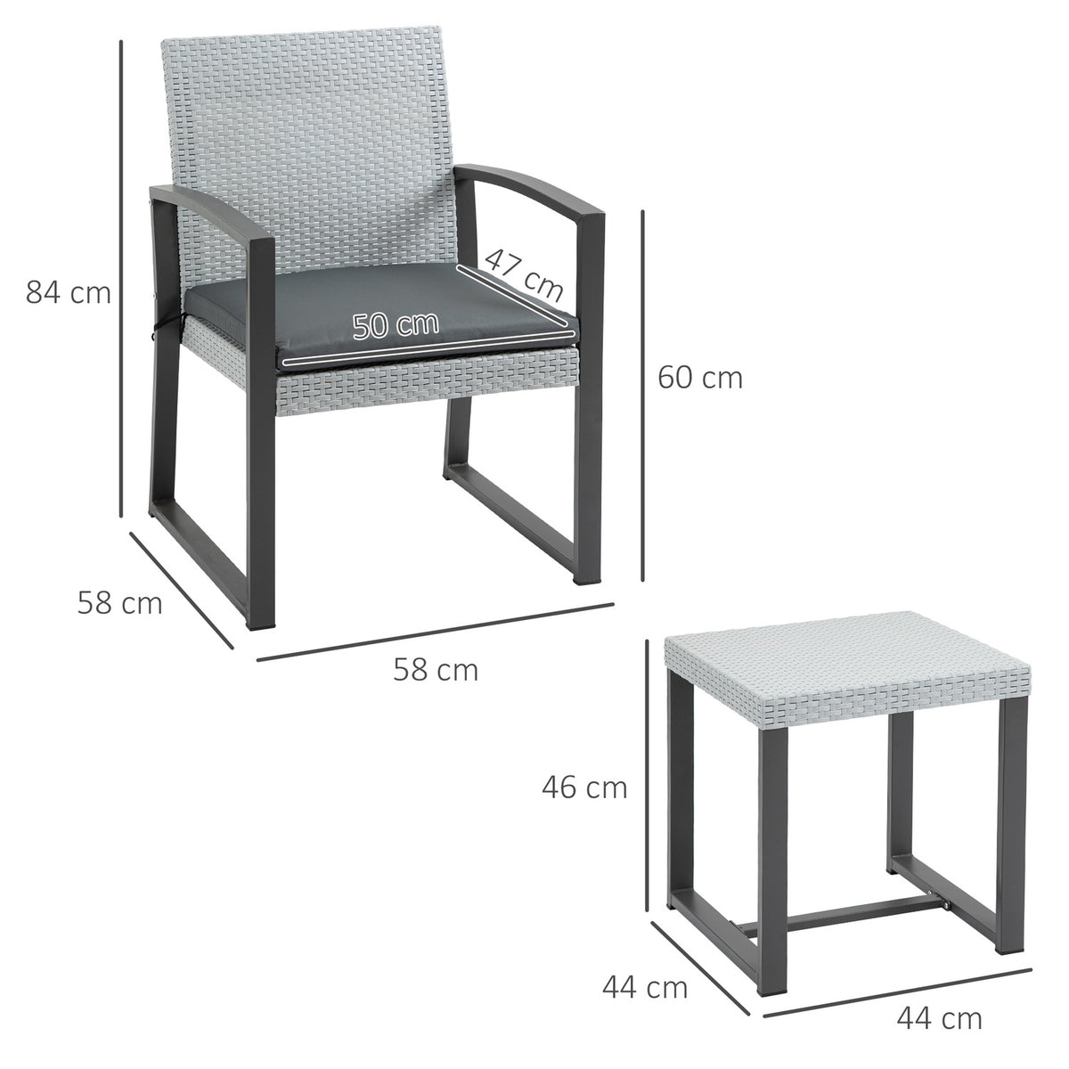 Balcony Furniture Set Garden Seating Group Side Table Seat Cushion Steel Black + Gray