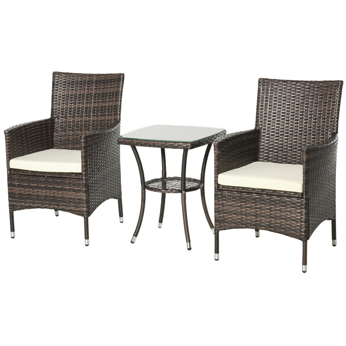 Balcony Furniture Set Seat Cushion Brown 60X58.5X89.5Cm Folding Rattan Bistro Set