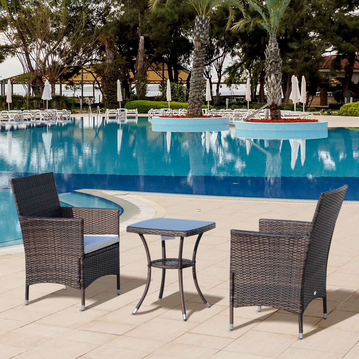 Balcony Furniture Set Seat Cushion Brown 60X58.5X89.5Cm Folding Rattan Bistro Set