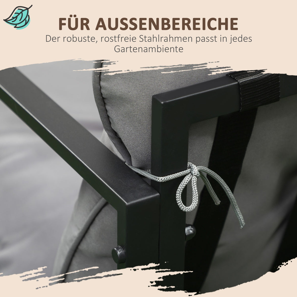 Balcony Furniture With Seat Cushions, Garden Lounge Set, Double Sofa, 2 Armchairs, Coffee Table, Grey+Black