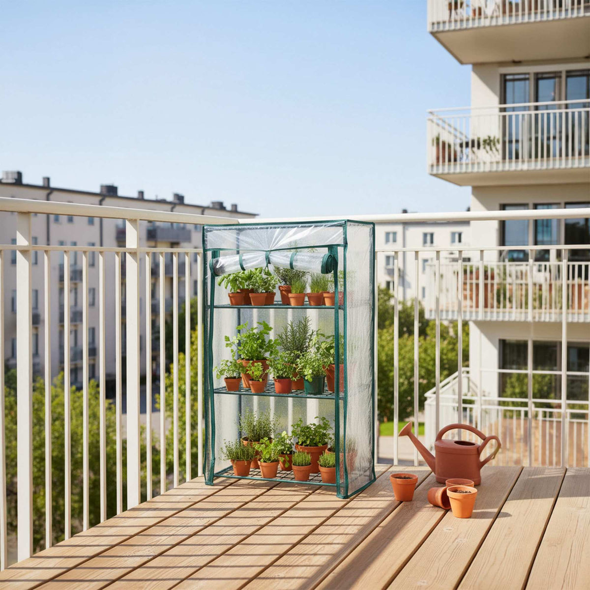 Balcony Greenhouse with PVC Film and Roll-Up Door