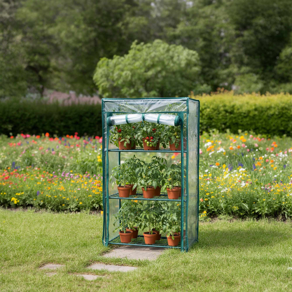 Balcony Greenhouse with PVC Film and Roll-Up Door