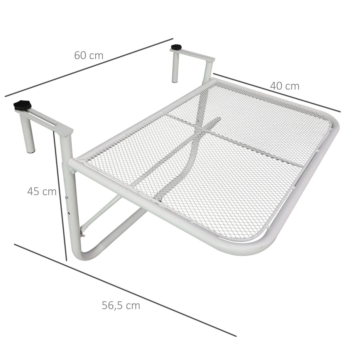 Balcony Hanging Table Garden Table Height Adjustable Square Terrace Metal White L60 X W56.5 X H45 Cm