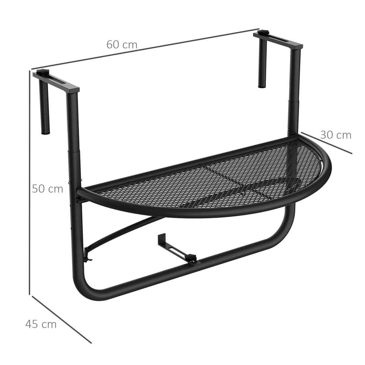 Balcony Hanging Table Height-Adjustable Half-Round Metal Ø30Cm