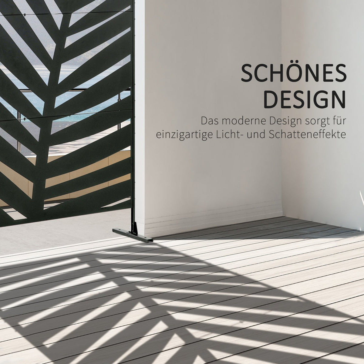 Balcony Privacy Screen Room Divider With Banana Leaf Pattern, 122X198Cm, Steel Black, For Garden & Patio