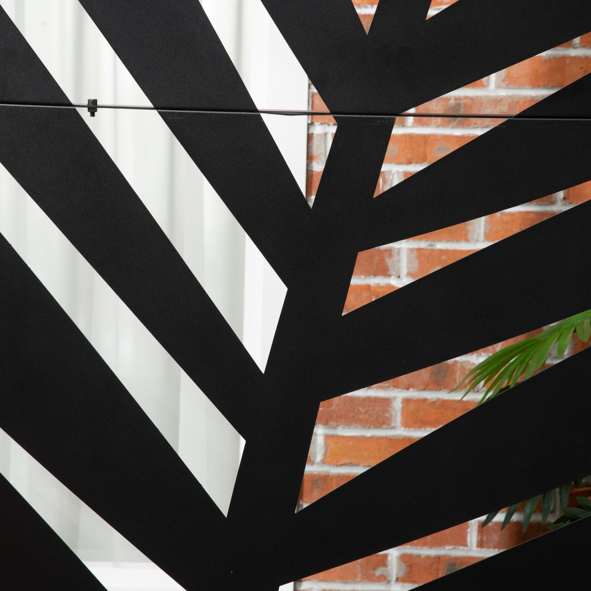 Balcony Privacy Screen Room Divider With Banana Leaf Pattern, 122X198Cm, Steel Black, For Garden & Patio