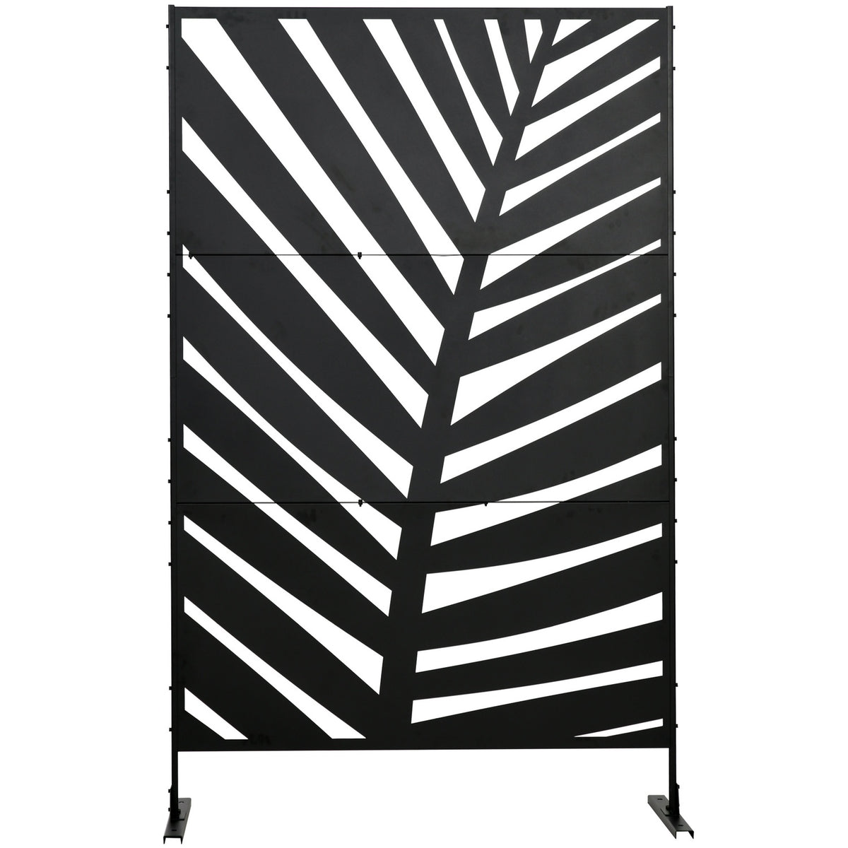 Balcony Privacy Screen Room Divider With Banana Leaf Pattern, 122X198Cm, Steel Black, For Garden & Patio