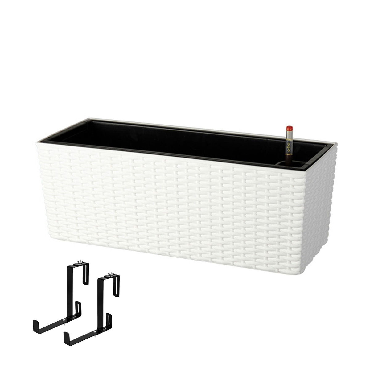 Balcony Rattan Planter with Water Level Indicator, White