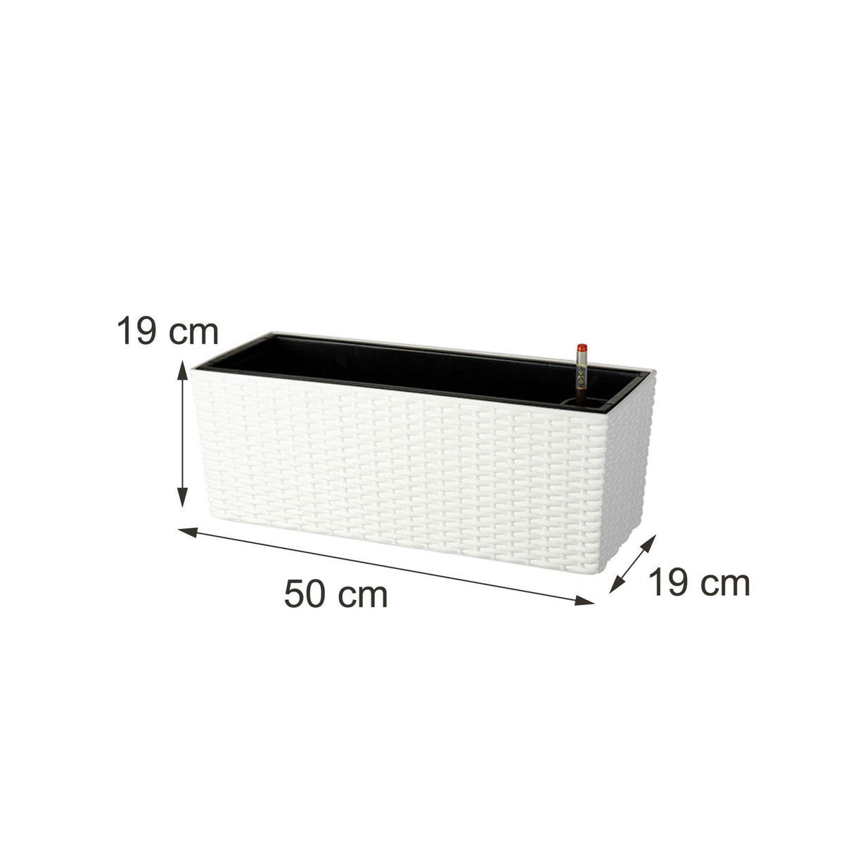 Balcony Rattan Planter with Water Level Indicator, White