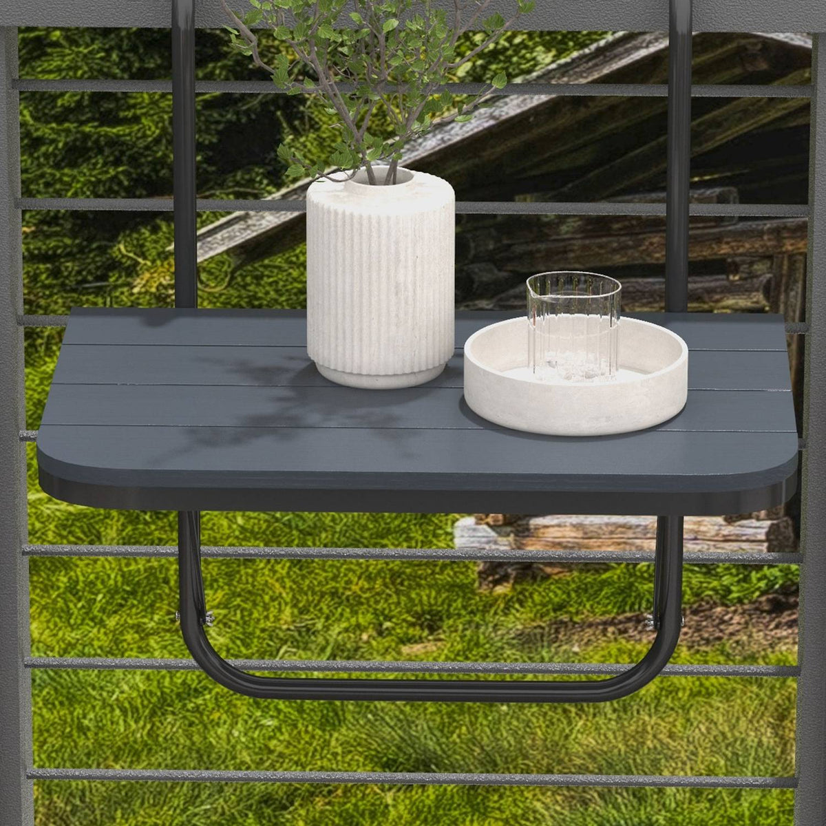 Balcony Table For Hanging, Balcony Hanging Table Foldable, 4-Way Height Adjustable, Hanging Table Can Hold Up To 25 Kg, Aluminum, 60 X 40 Cm, Black