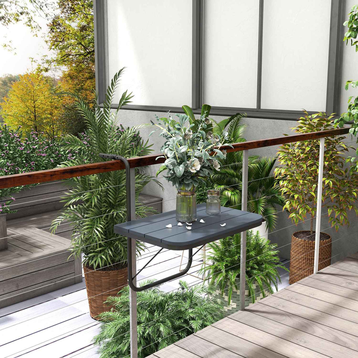 Balcony Table For Hanging, Balcony Hanging Table Foldable, 4-Way Height Adjustable, Hanging Table Can Hold Up To 25 Kg, Aluminum, 60 X 40 Cm, Black