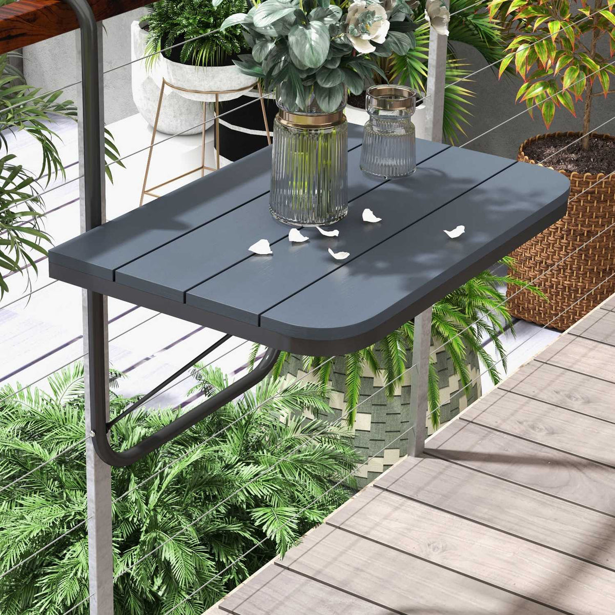 Balcony Table For Hanging, Balcony Hanging Table Foldable, 4-Way Height Adjustable, Hanging Table Can Hold Up To 25 Kg, Aluminum, 60 X 40 Cm, Black