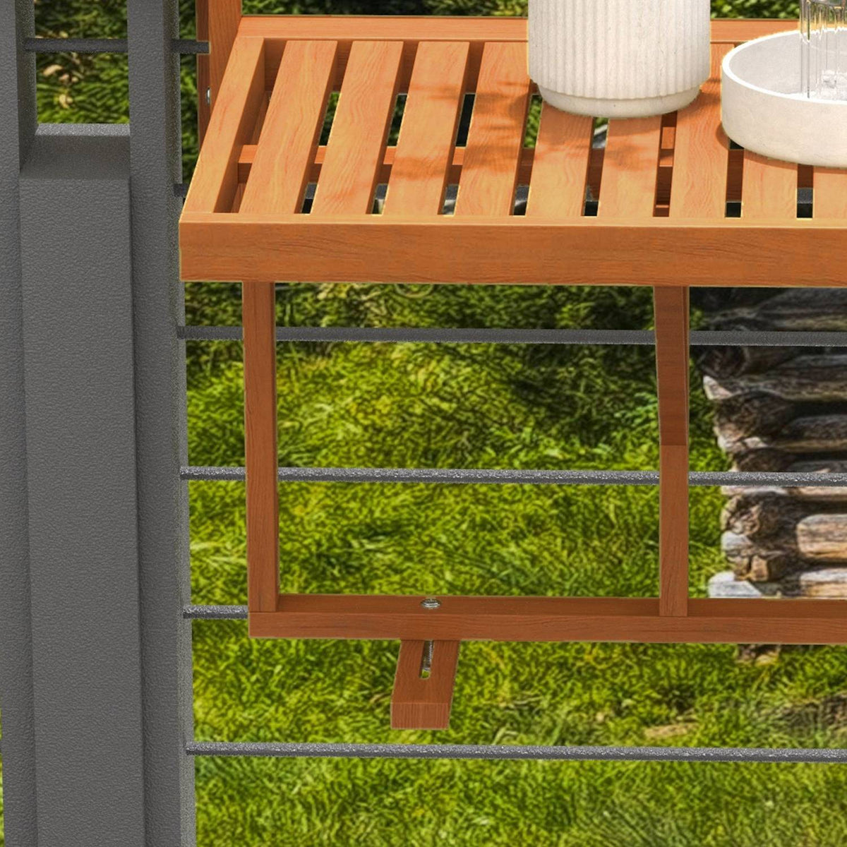 Balcony Table For Hanging, Foldable Balcony Hanging Table, Height-Adjustable Hanging Table, Can Hold Up To 20 Kg, Pine, 68 X 65 Cm, Teak