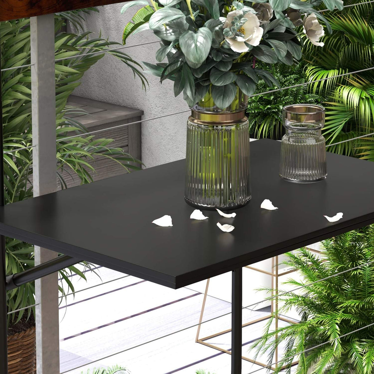 Balcony Table For Hanging, Folding Hanging Table, 3-Way Height Adjustable, Up To 15 Kg, 62X60 Cm, Black