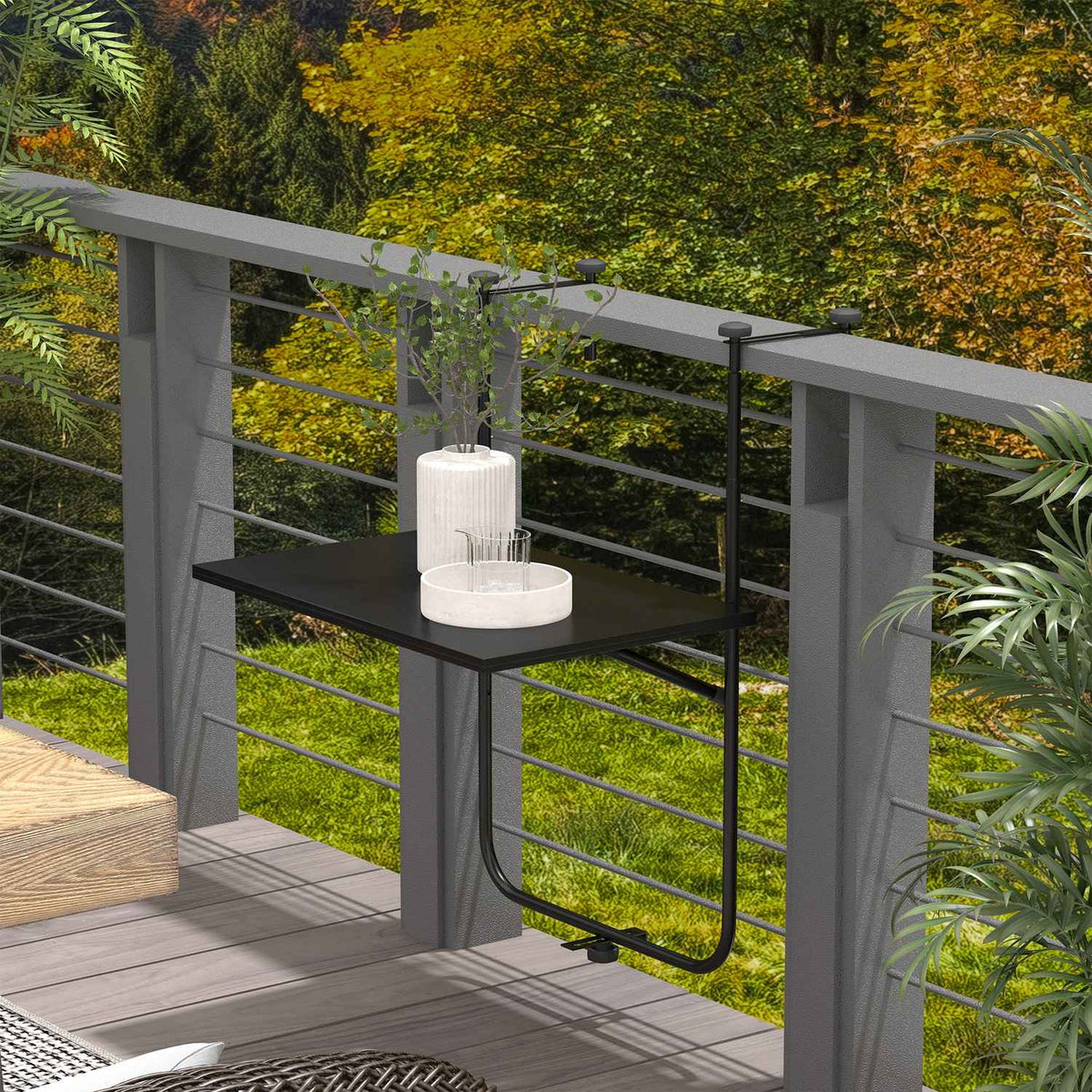 Balcony Table For Hanging, Folding Hanging Table, 3-Way Height Adjustable, Up To 15 Kg, 62X60 Cm, Black