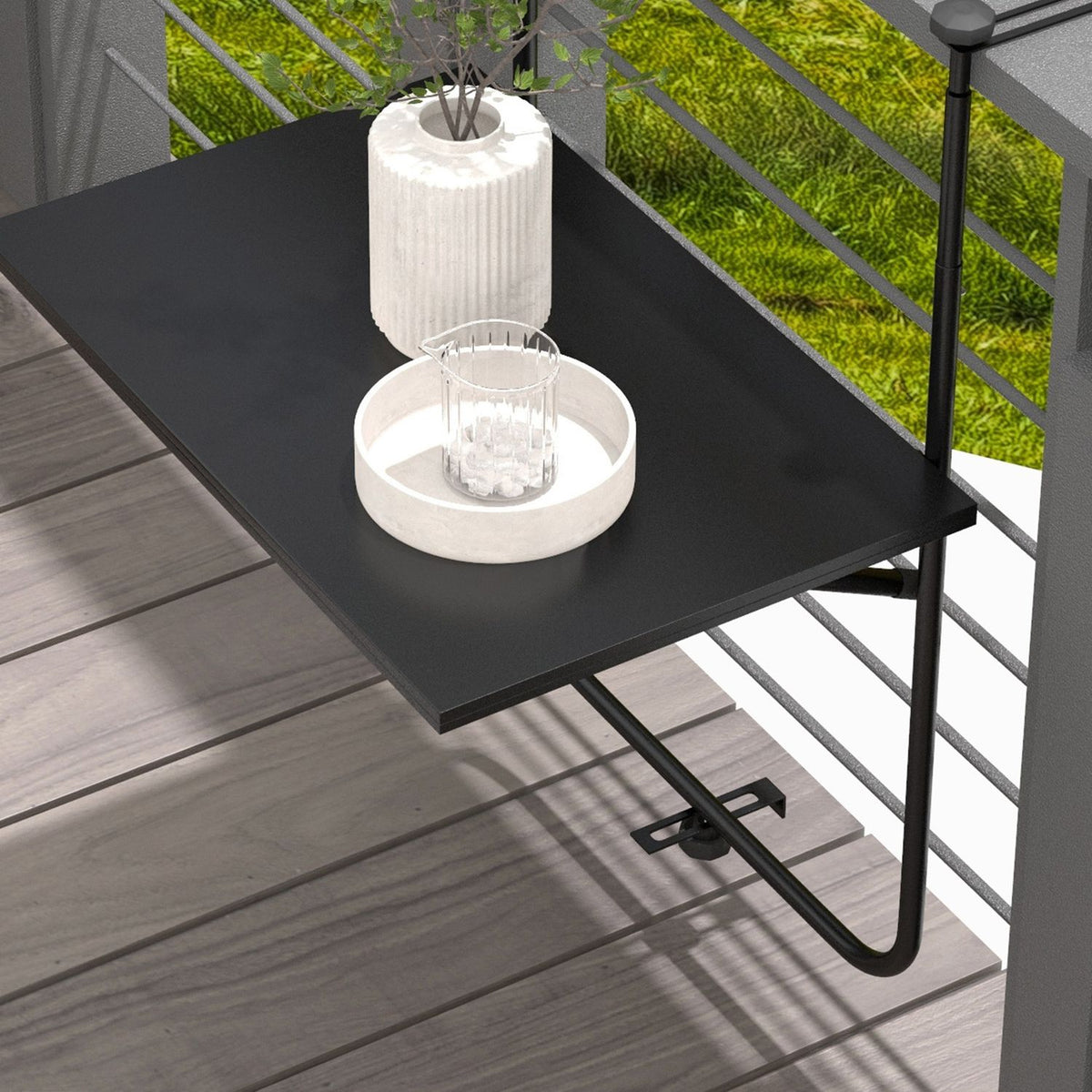 Balcony Table For Hanging, Folding Hanging Table, 3-Way Height Adjustable, Up To 15 Kg, 62X60 Cm, Black