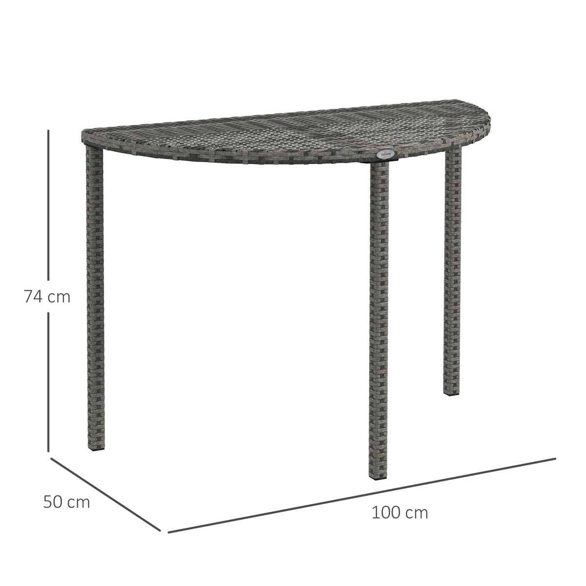 Balcony Table Garden Side Table Garden Furniture Half Round Polyrattan Metal Gray 100 X 50 X 74 Cm