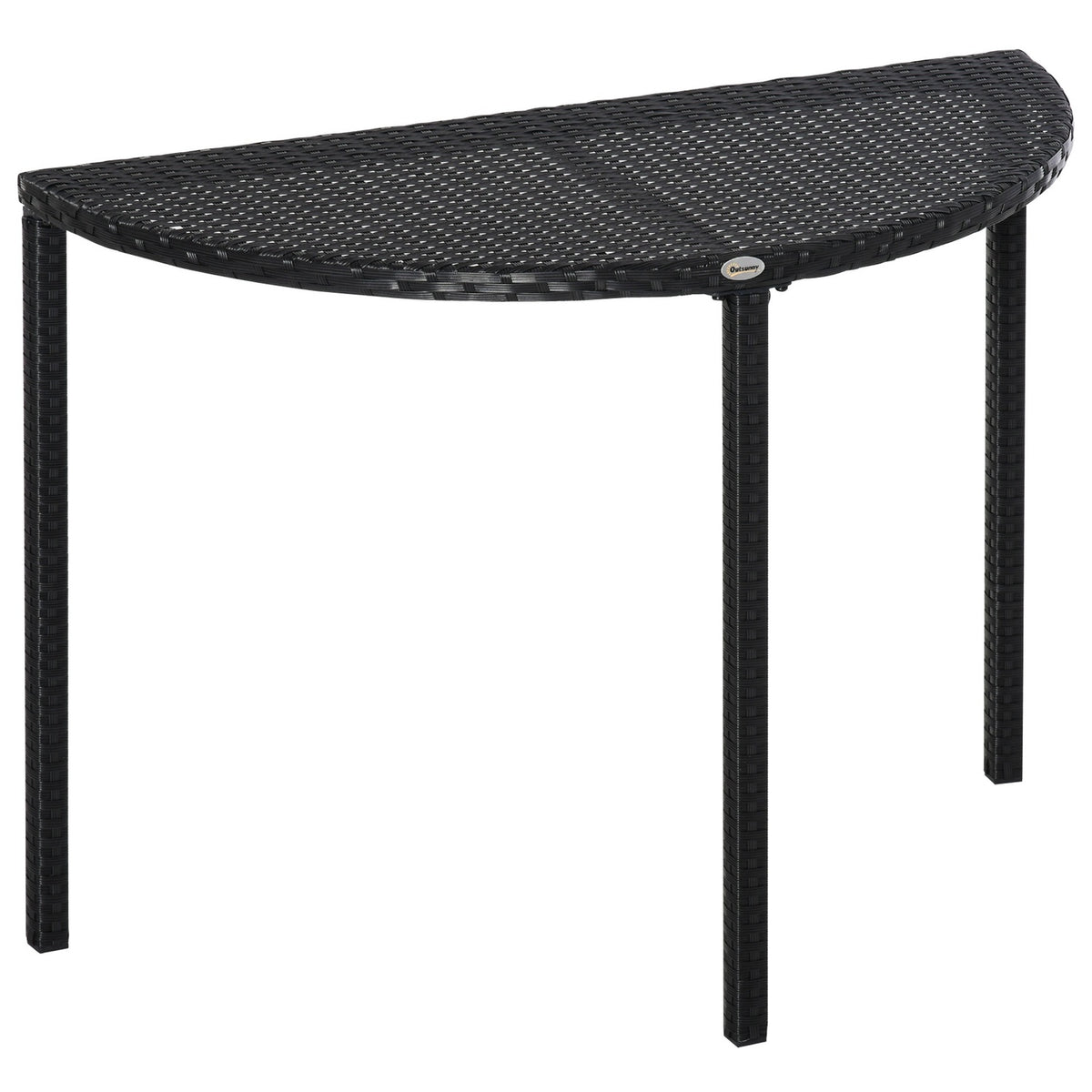 Balcony Table Half Round Garden Side Table Made Of Polyrattan And Metal, Black, 100 X 50 X 74 Cm