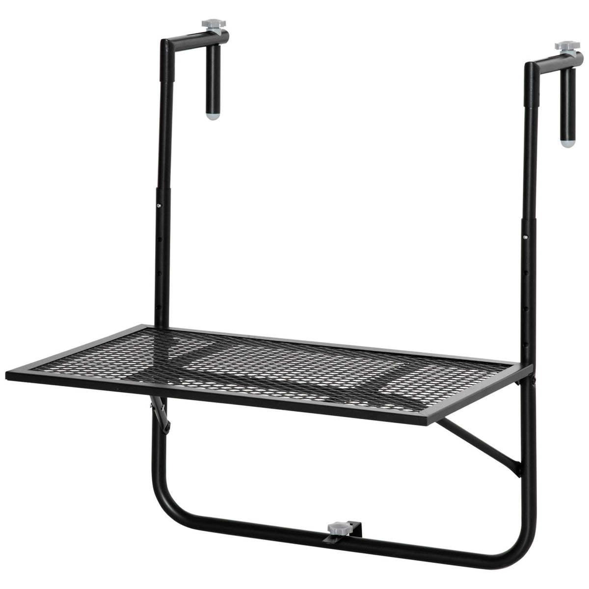 Balcony hanging table foldable 4-way height-adjustable hanging table made of metal weatherproof balcony table side table folding table for balcony and terrace railings table for hanging 60x40 cm black