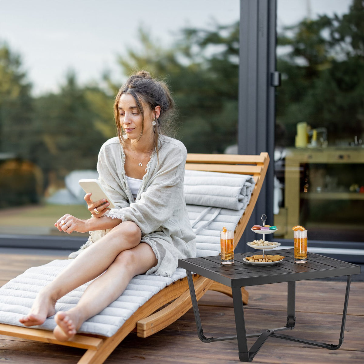 Balcony table in wooden look