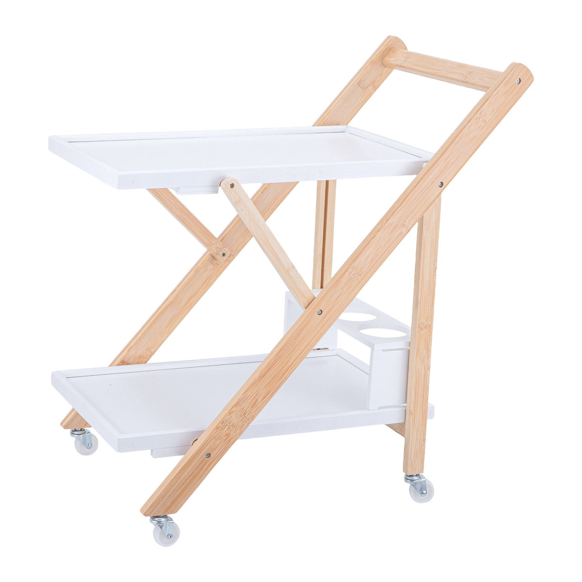 Bamboo 2-Tier Serving Trolley with Bottle Holder