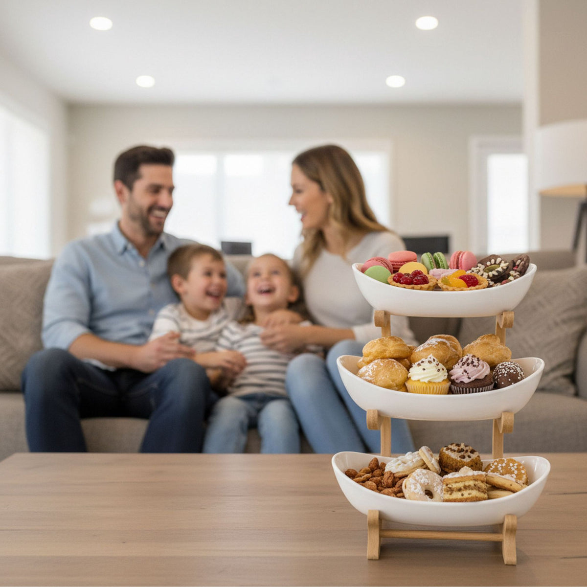 Bamboo 3-Tier Fruit Stand With Easy-Clean Bowls
