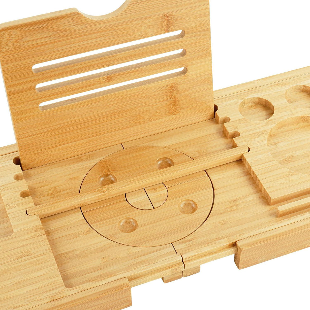 Bamboo Bath Tray with Adjustable Book and Wine Holder
