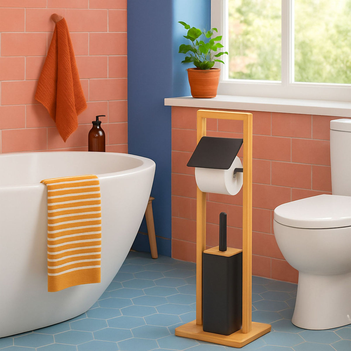 Bamboo Bathroom Set with Toilet Brush and Holder