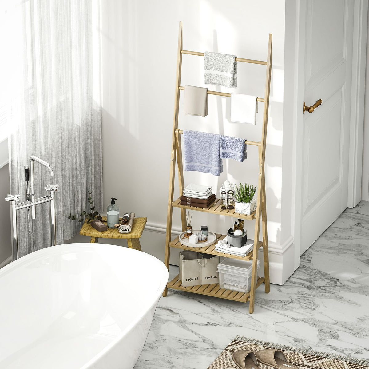 Bamboo Bathroom Shelf with 3 Tiers and Towel Holders