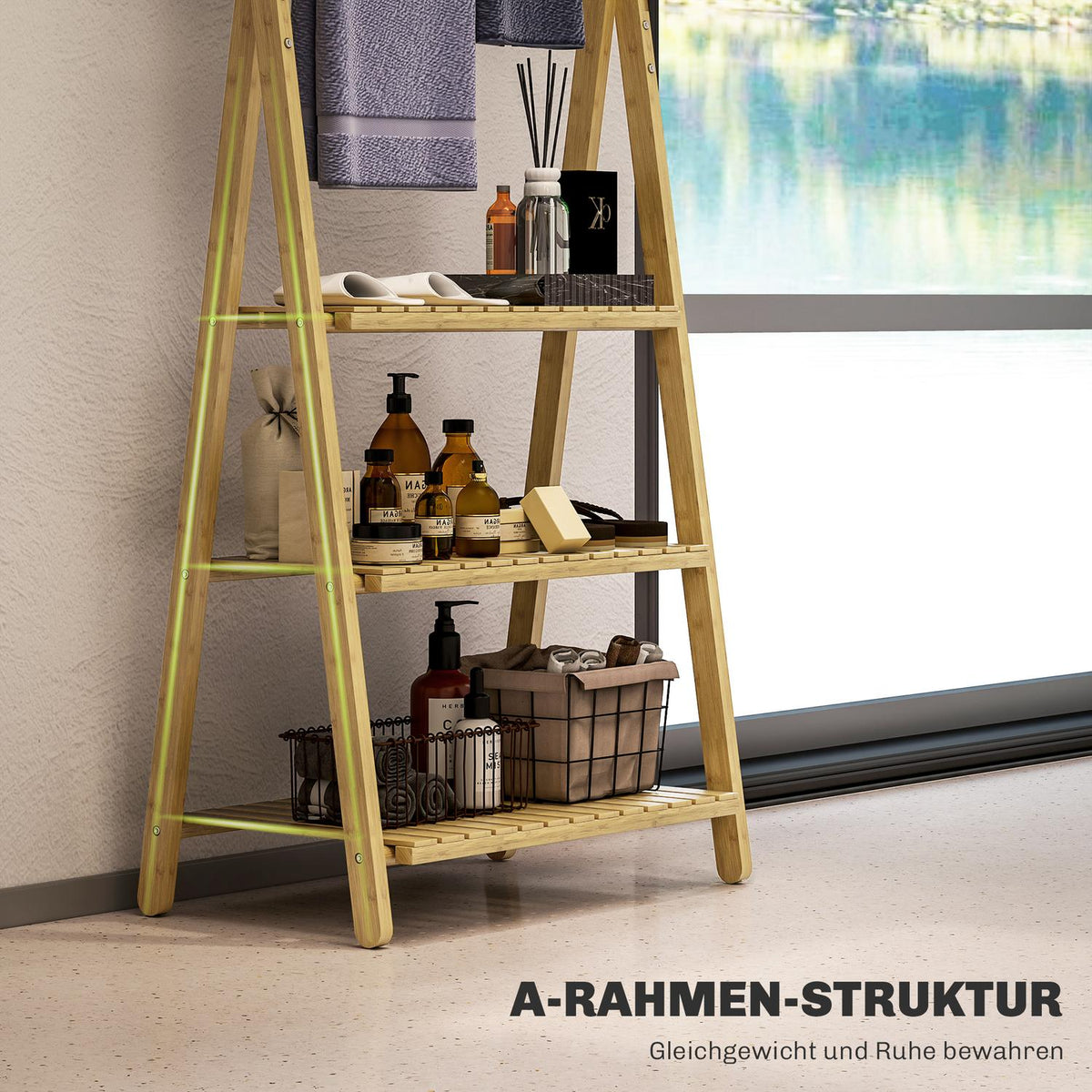Bamboo Bathroom Shelf with 3 Tiers and Towel Holders