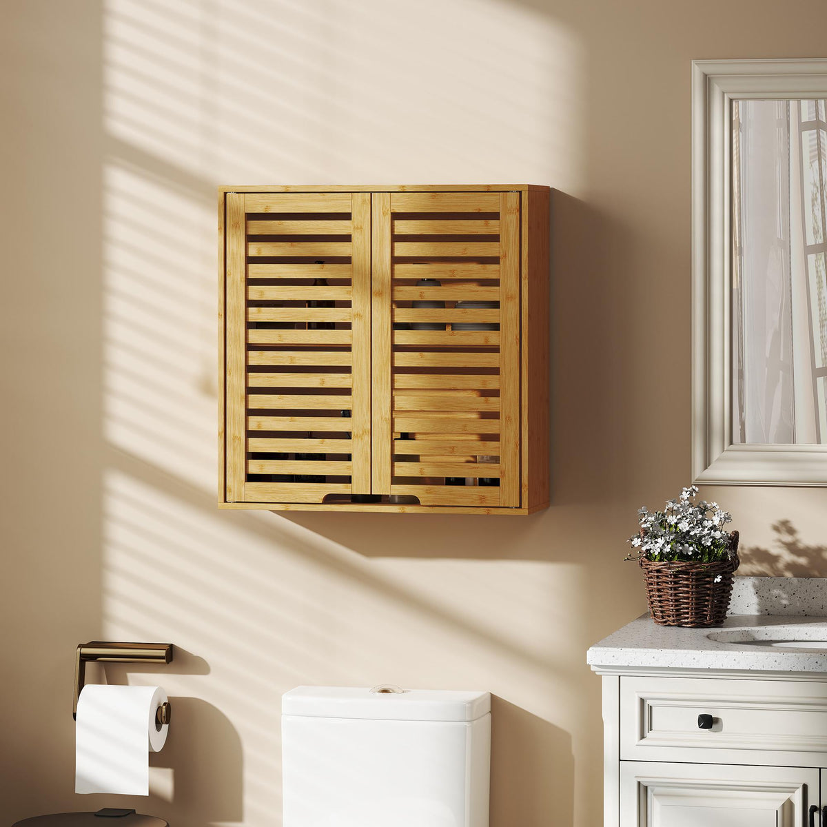 Bamboo Bathroom Wall Cabinet with Adjustable Shelves, 60x20x60 cm