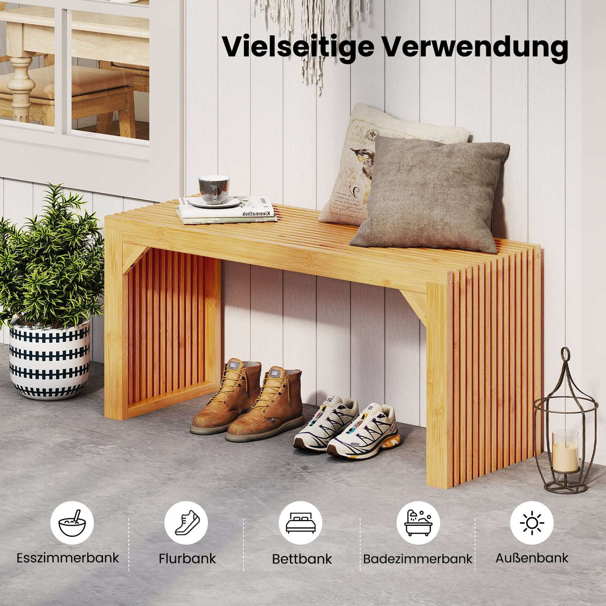Bamboo Bench for 2, 300kg Capacity, 90x33x43 cm