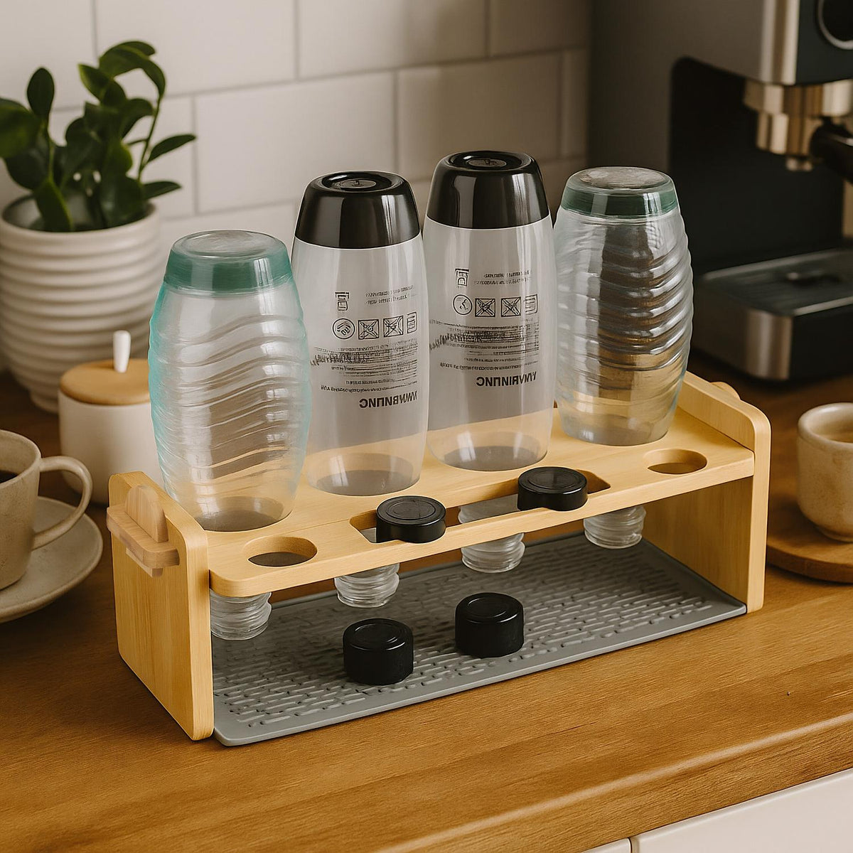 Bamboo Bottle Drying Rack for 4 Bottles