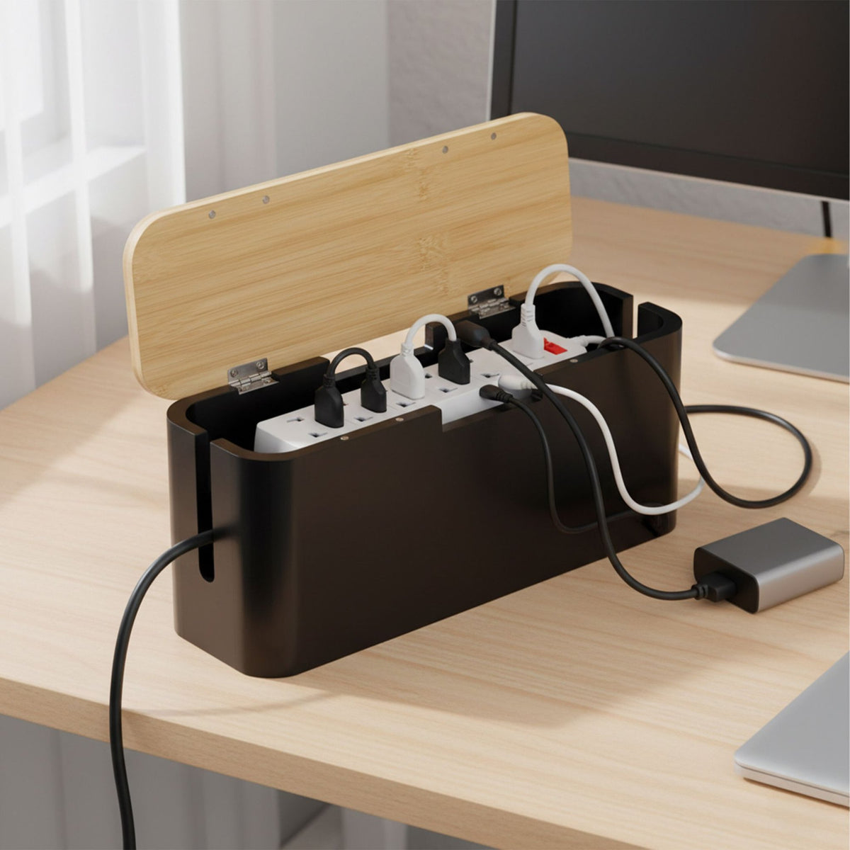 Bamboo Cable Box – Organize & Hide Cords Safely