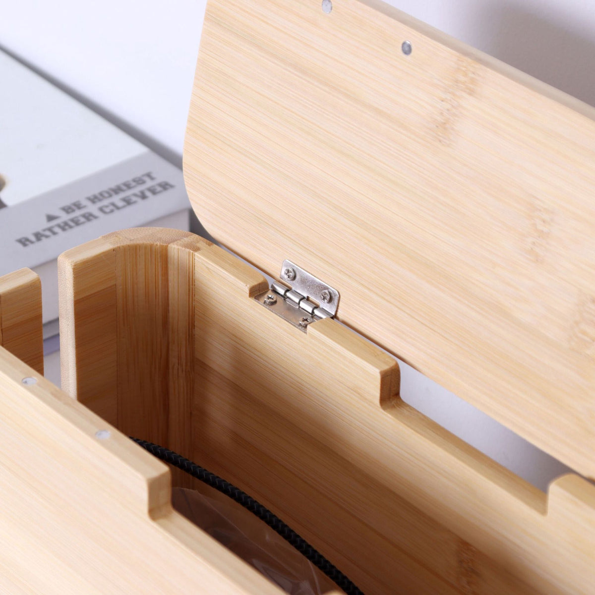 Bamboo Cable Box with Magnetic Lid – Organize & Protect