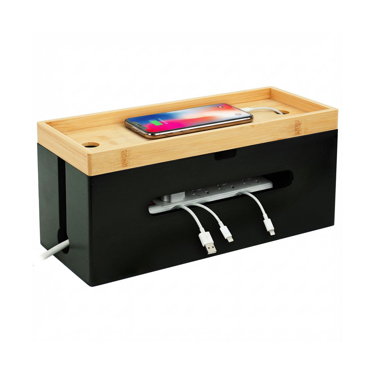 Bamboo Cable Management Box for 6-Socket Power Strip