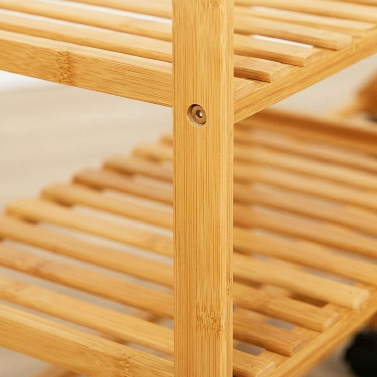 Bamboo Clothes Rack with Shelves and Castors, Natural