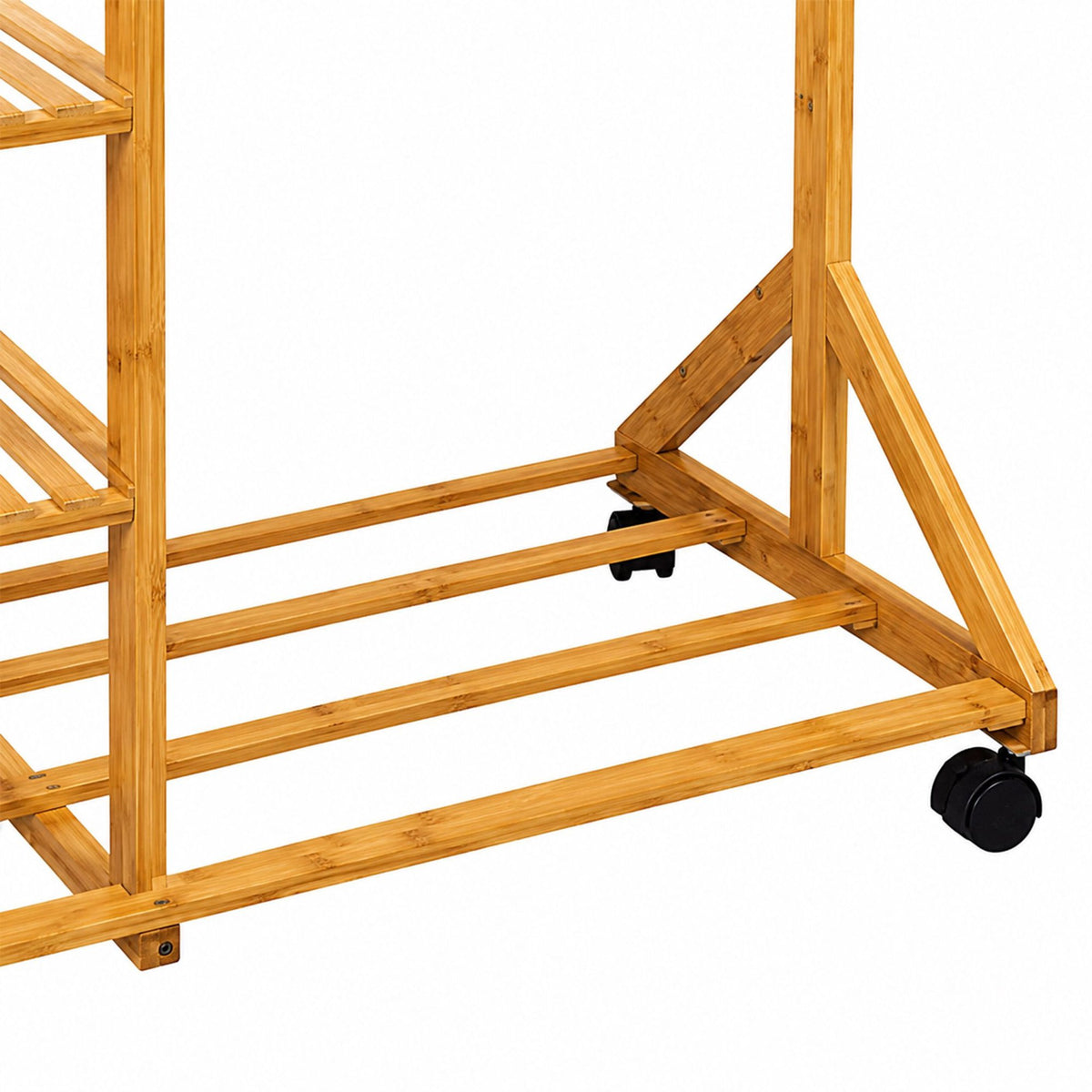 Bamboo Clothes Rack with Shelves and Castors, Natural