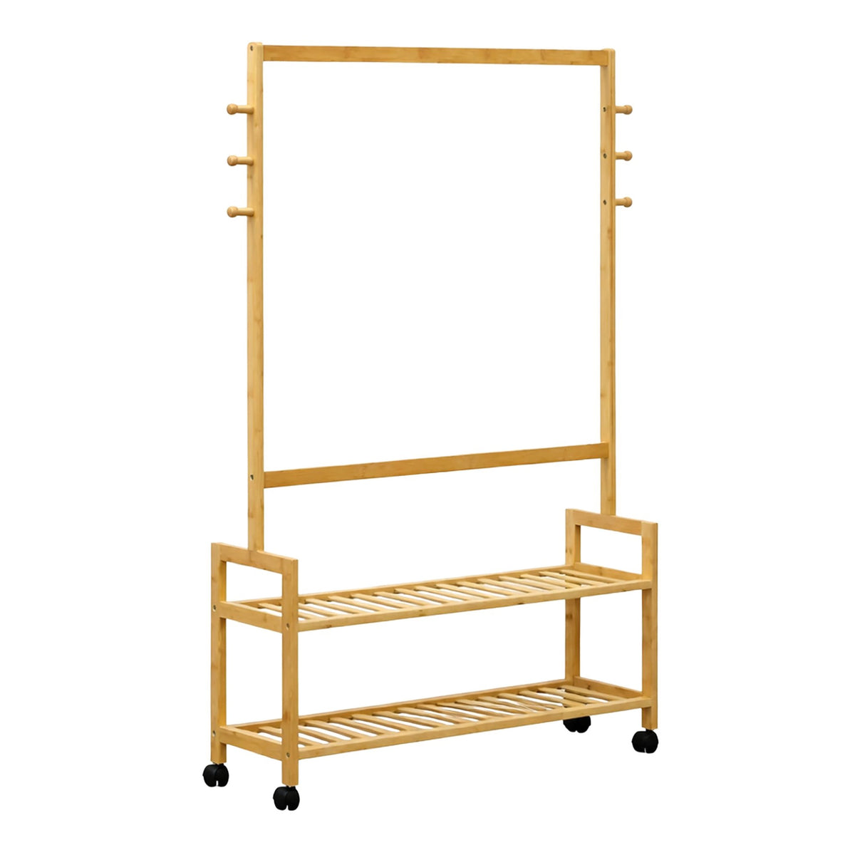 Bamboo Clothes Trolley with Shelves and Hooks