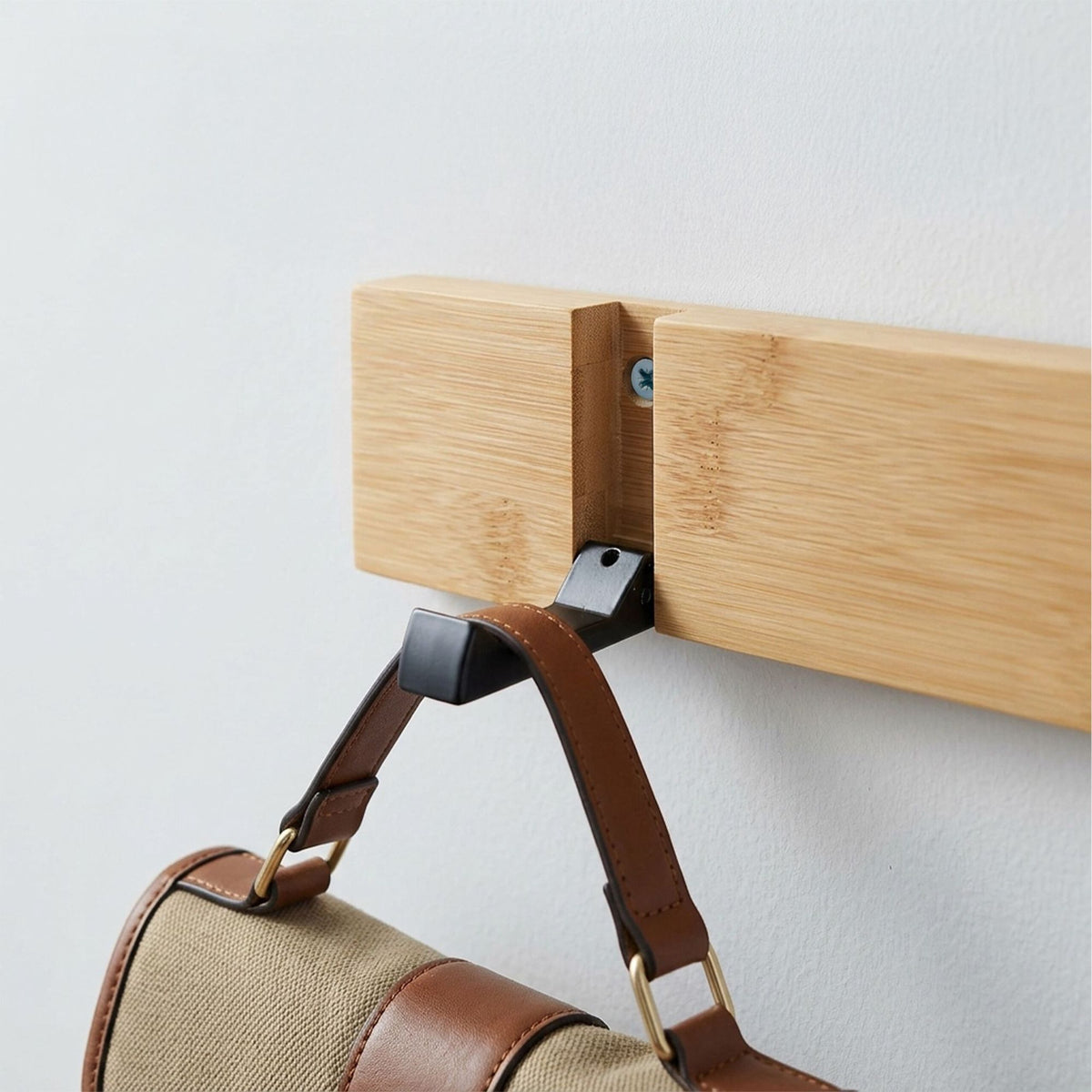 Bamboo Coat Rack With Folding Hooks, Black Accents