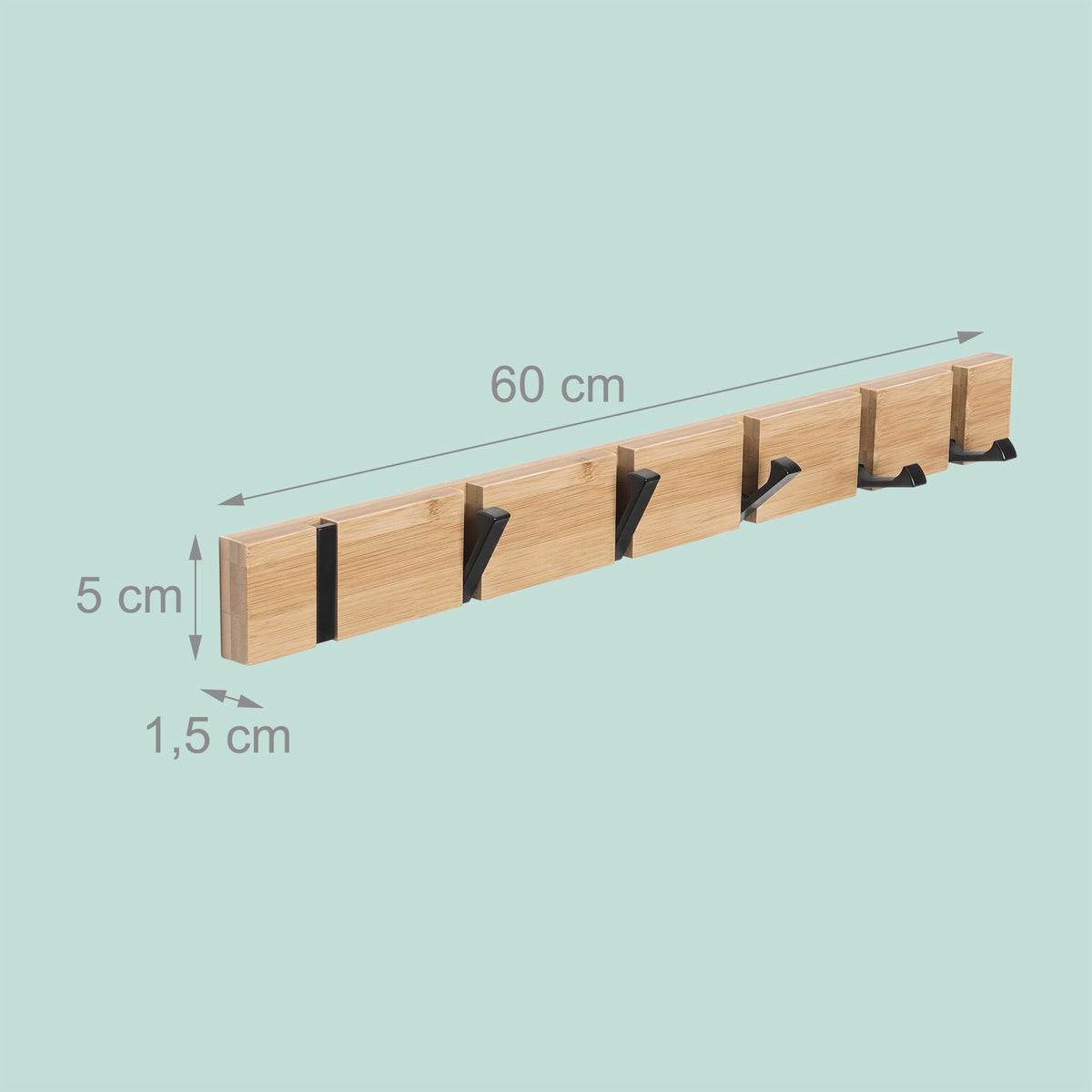 Bamboo Coat Rack With Folding Hooks, Black Accents