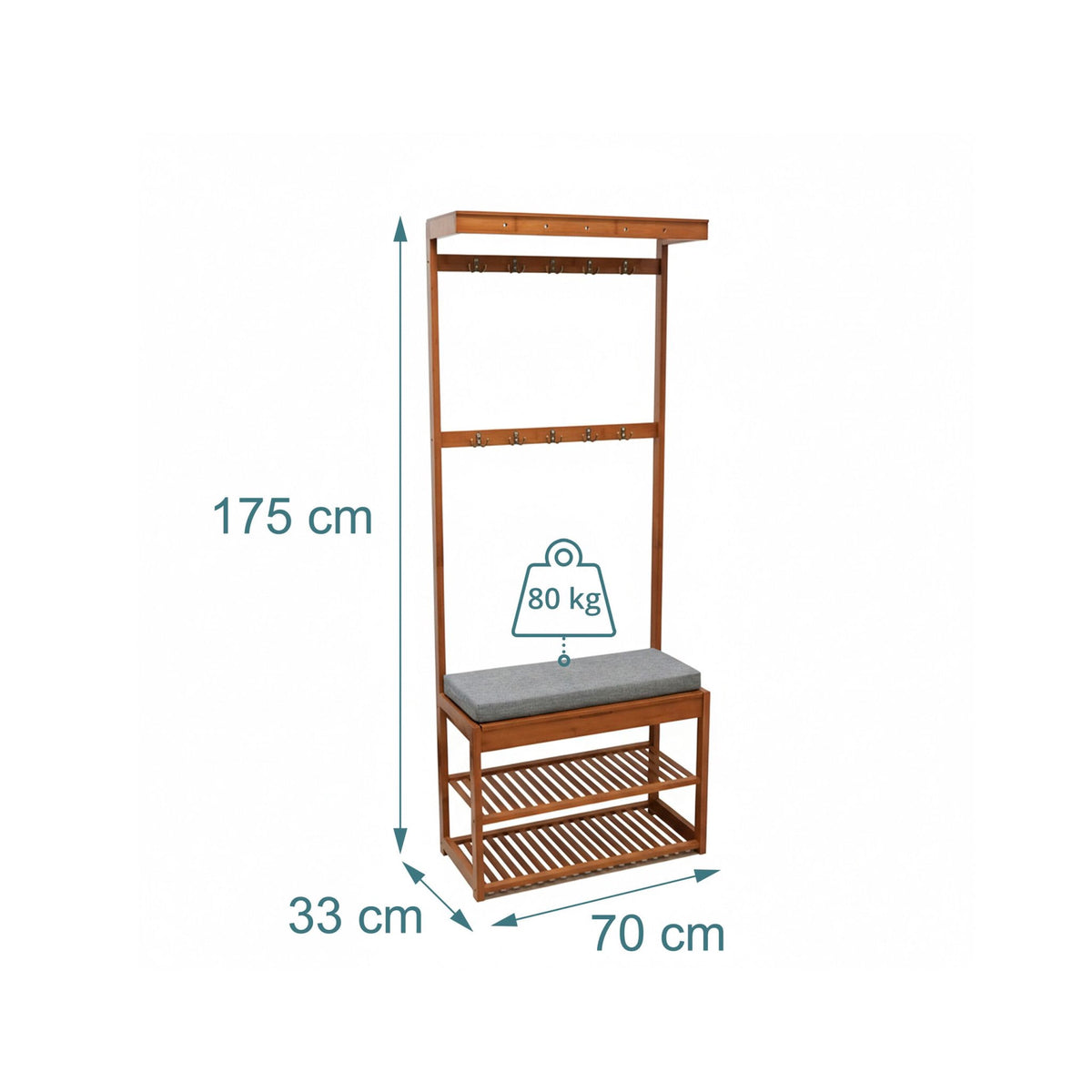 Bamboo Coat Rack and Bench with Storage Shelves