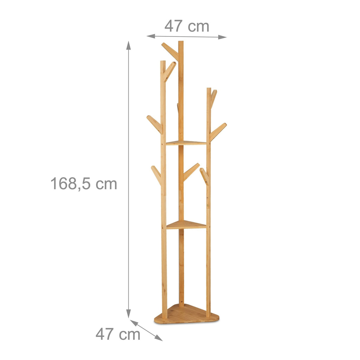 Bamboo Coat Rack with 9 Hooks and 2 Shelves