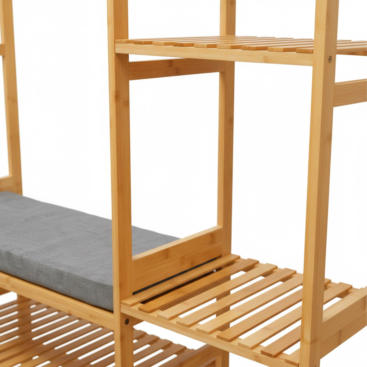 Bamboo Coat Rack with Bench, Hooks, and Shelves