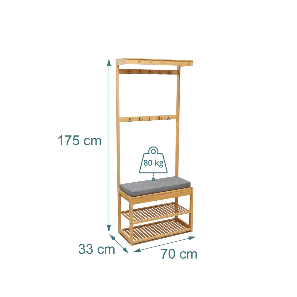 Bamboo Coat Rack with Bench and Storage Shelves