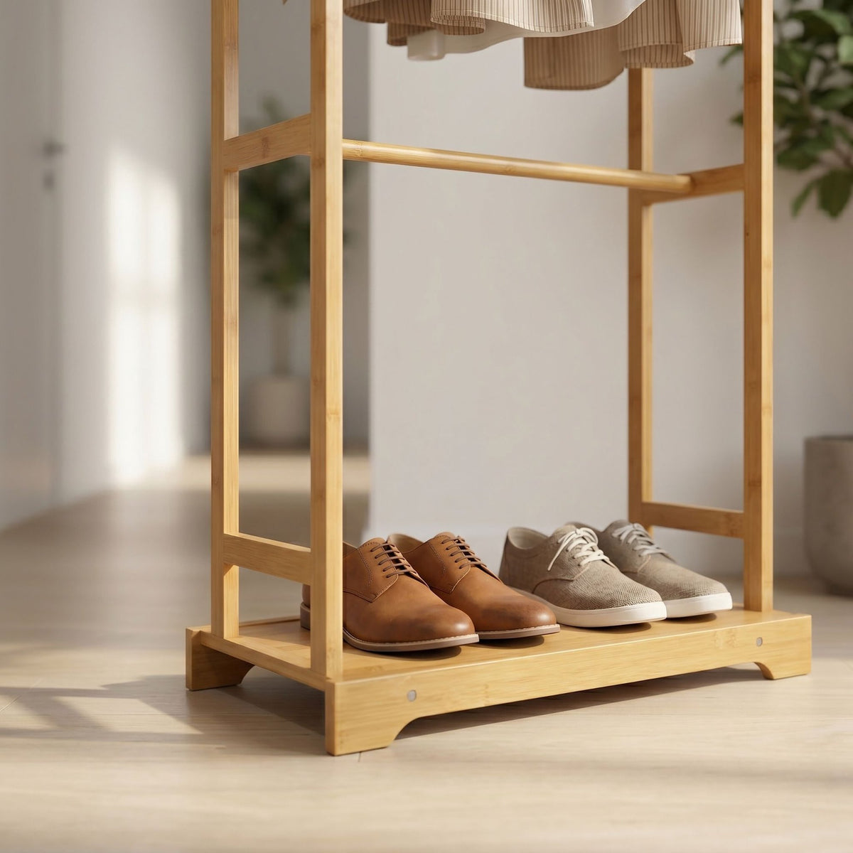 Bamboo Coat Rack with Hooks, Natural Finish