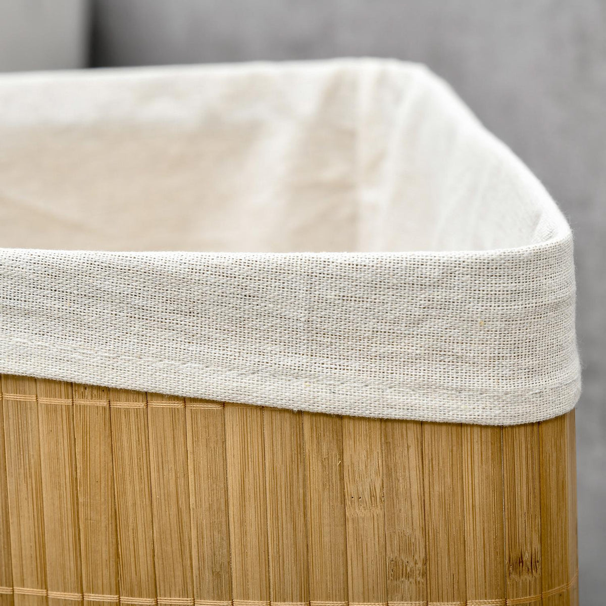 Bamboo Corner Laundry Basket 55L with Lid and Removable Bag 38 x 38 x 57 cm Natural Wood and White