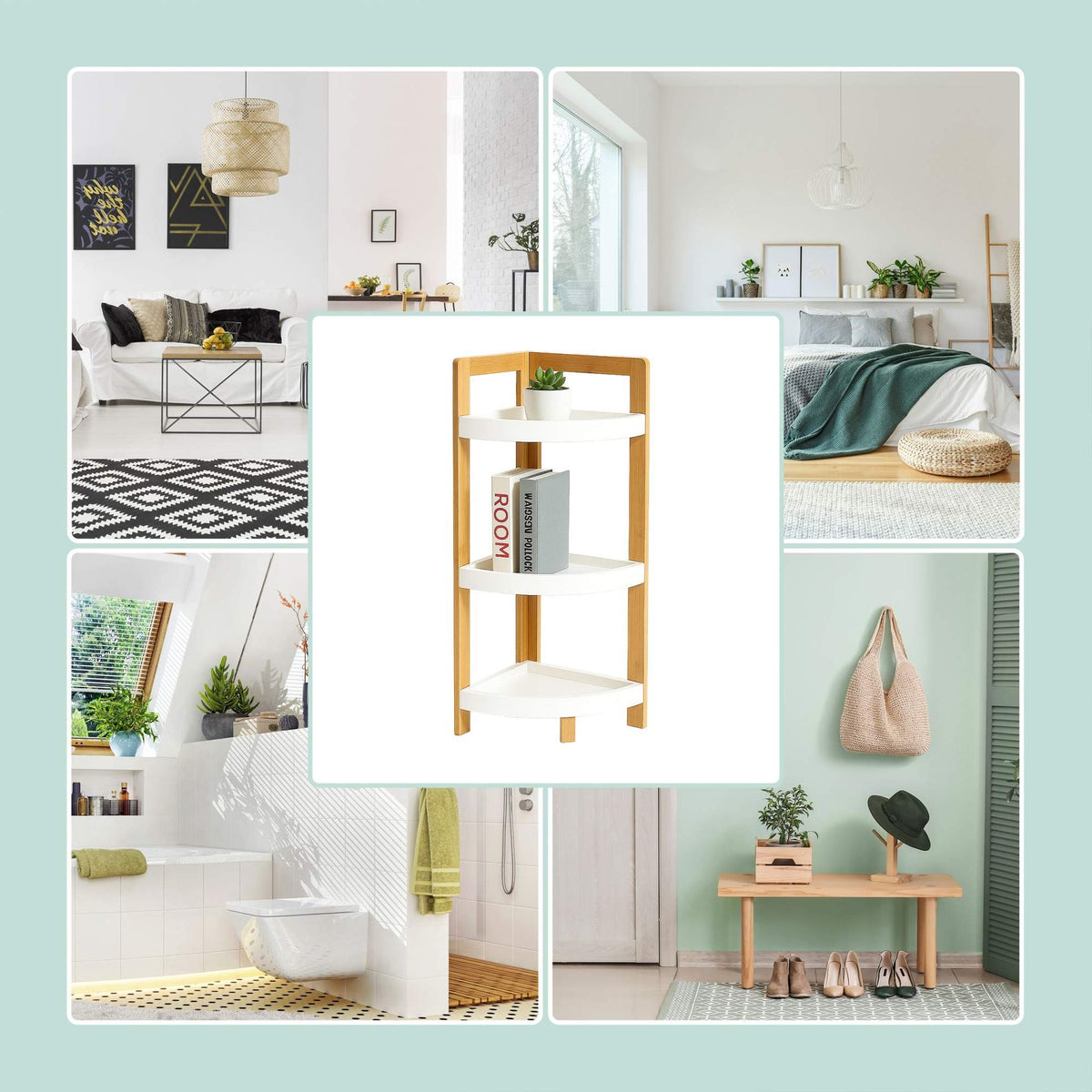 Bamboo Corner Shelf with Racks – Space-Saving Storage