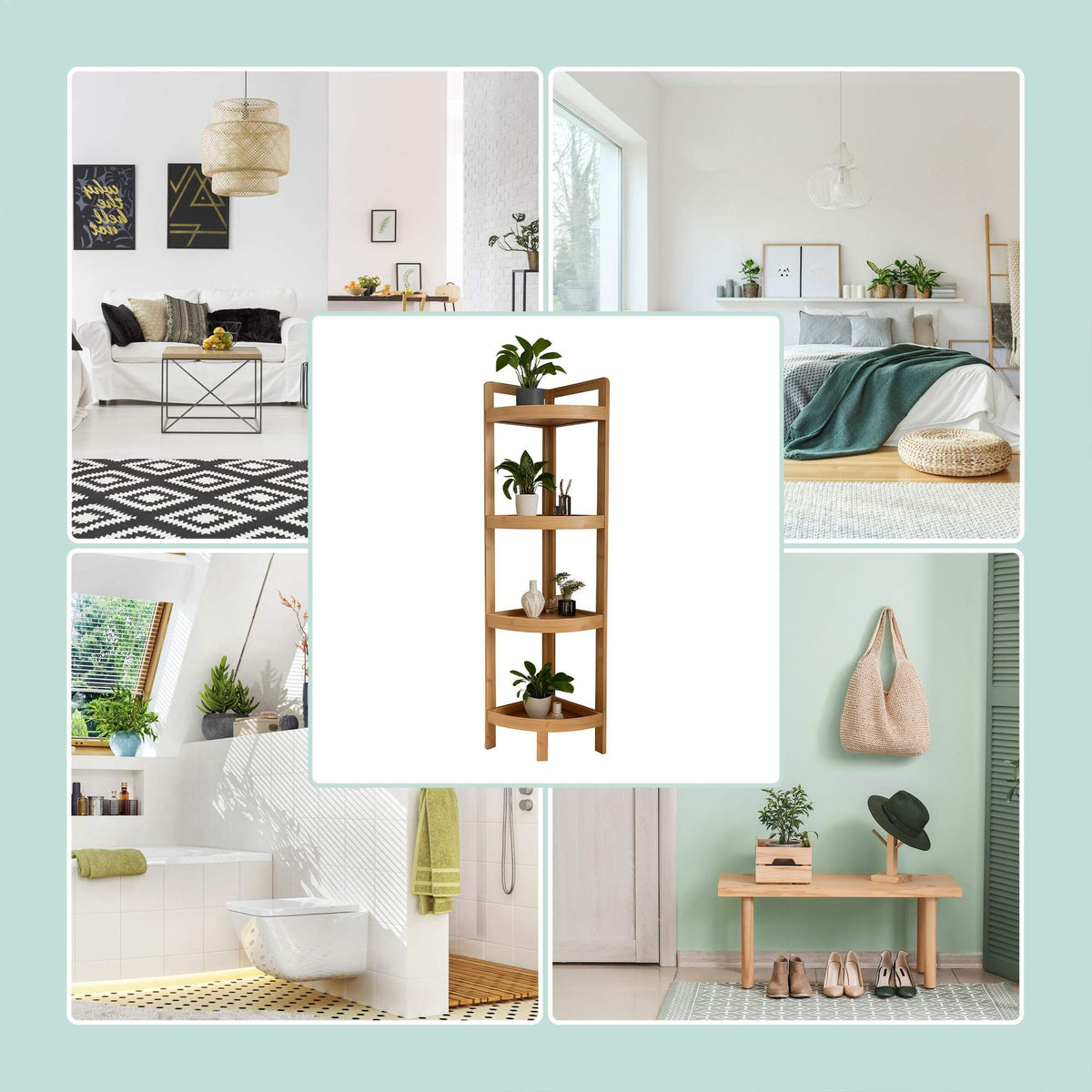 Bamboo Corner Shelf with Racks for Space-Saving Storage