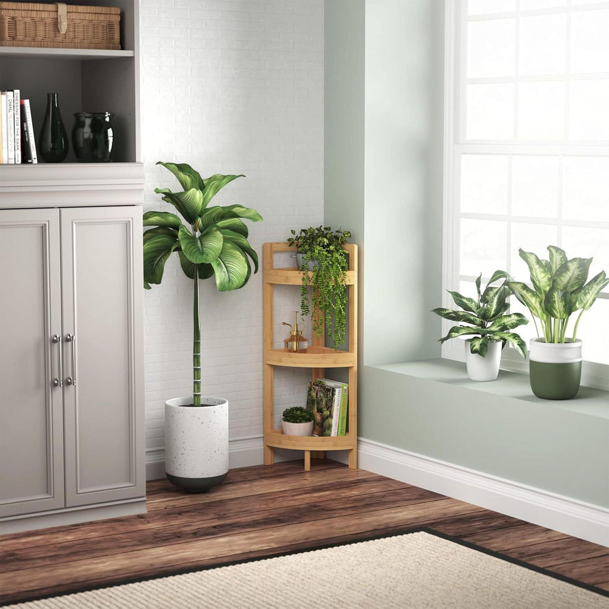 Bamboo Corner Shelf with Racks for Space-Saving Storage